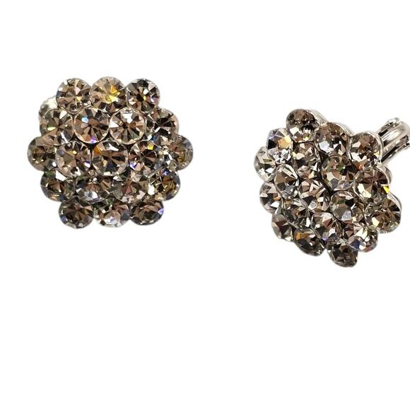 Screwback Earrings Vintage Sparkly Clear Crystal Cluster Silver Tone SKU 2302 - Picture 7 of 7